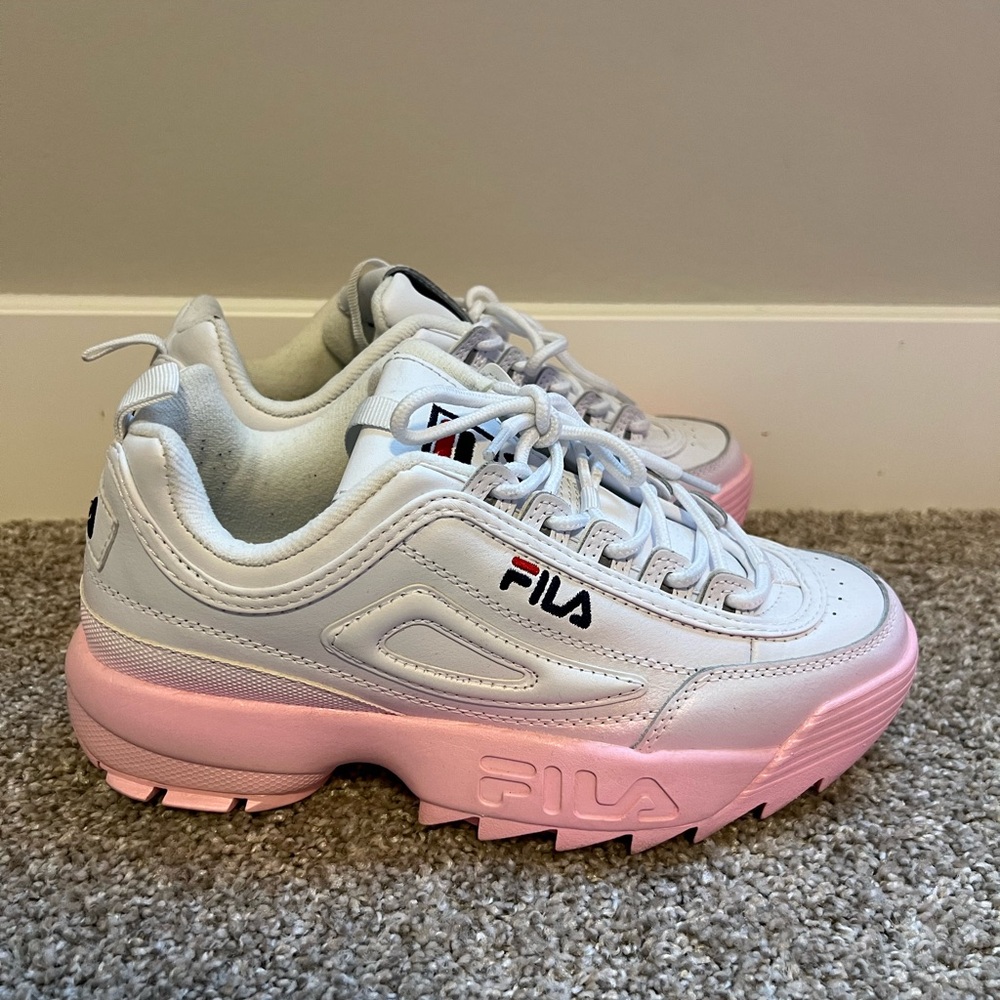 Platform White and Pink Fila Sneakers